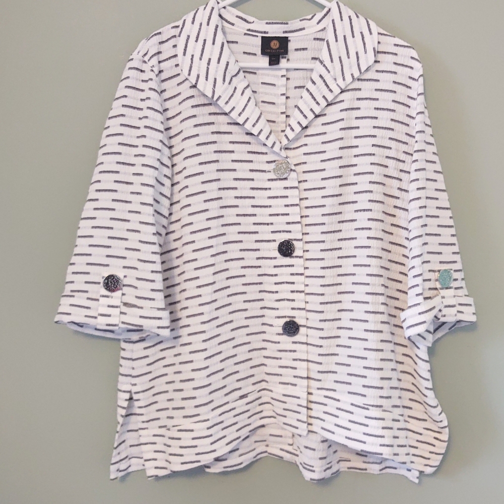 NWT JM COLLECTION White Black Print Lightweight Dress Jacket Size Petite XLarge